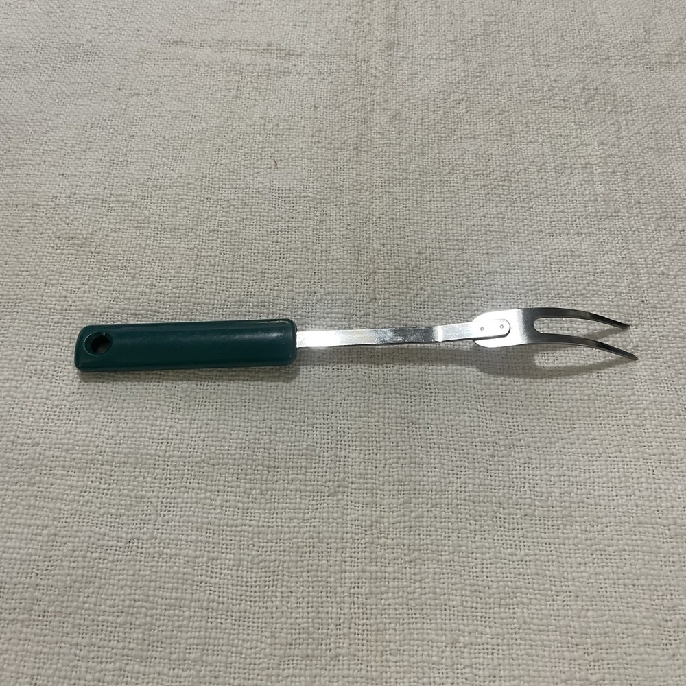 Vintage EKCO 2 TINE Meat Serving Fork Nylon Hunter‎ Green 11" Cottage Core